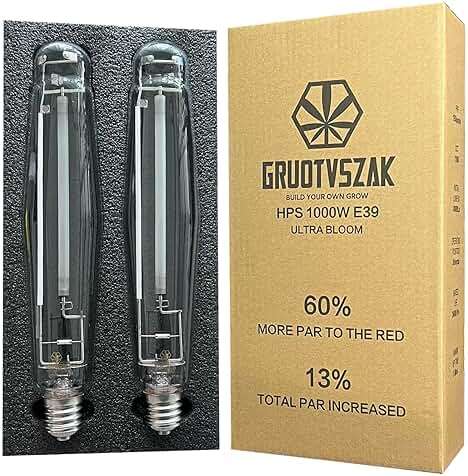 GRUOTVSZAK HPS 1000 Watt Grow Light Bulb E39 60% Increases on RED Spectrum 1950μmol 136000lm Ultra Bloom Flowering High Pressure Sodium 2-Pack - Image 1