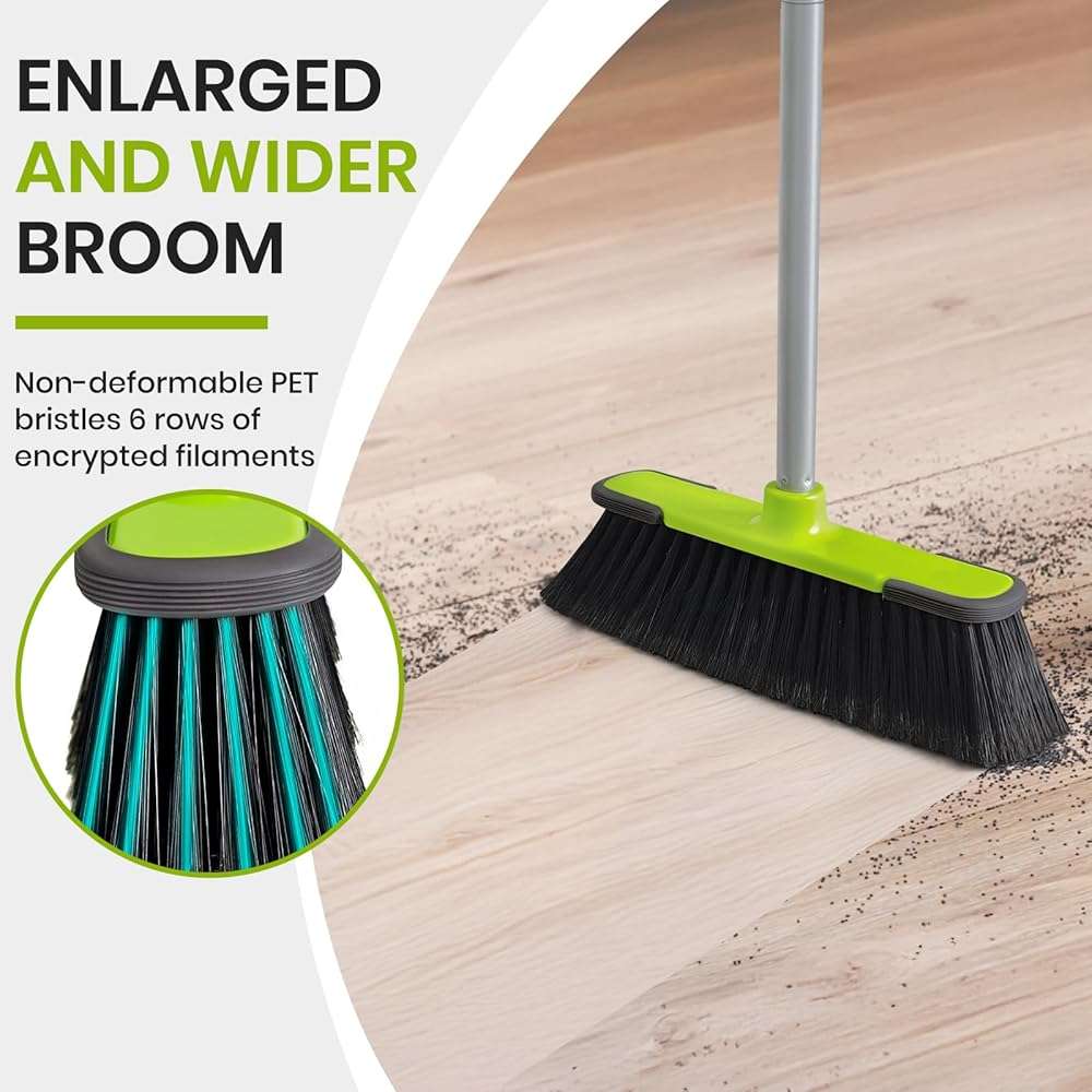 Green Indoor Broom 54" Long Handle House Broom for Floor Cleaning Sweeping Broom for Kitchen, Garage, Lobby, Patio and Garden - Image 4
