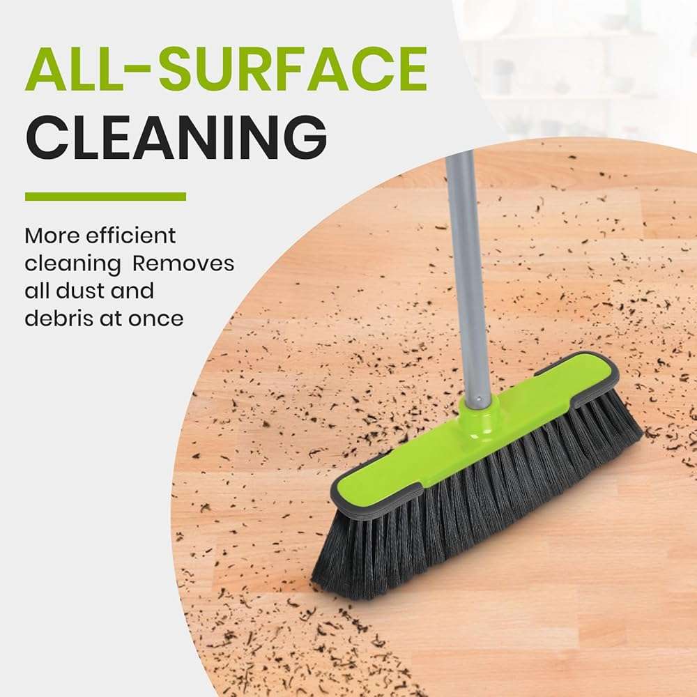 Green Indoor Broom 54" Long Handle House Broom for Floor Cleaning Sweeping Broom for Kitchen, Garage, Lobby, Patio and Garden - Image 5
