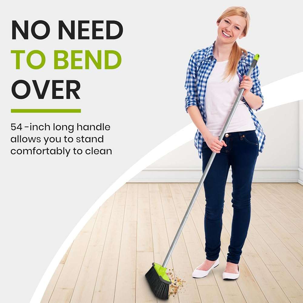 Green Indoor Broom 54" Long Handle House Broom for Floor Cleaning Sweeping Broom for Kitchen, Garage, Lobby, Patio and Garden - Image 6
