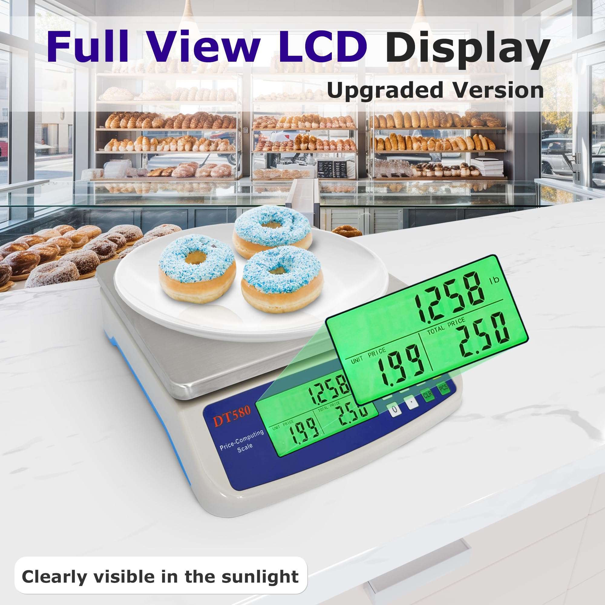 Large Digital Kitchen Scale 40kg/88lb Stainless Steel Price Computing Scale Counting Scale Deli Scale with LCD Display for Baking Bread Cooking Meat Prep Parts and Coins Adapter Included - Image 5