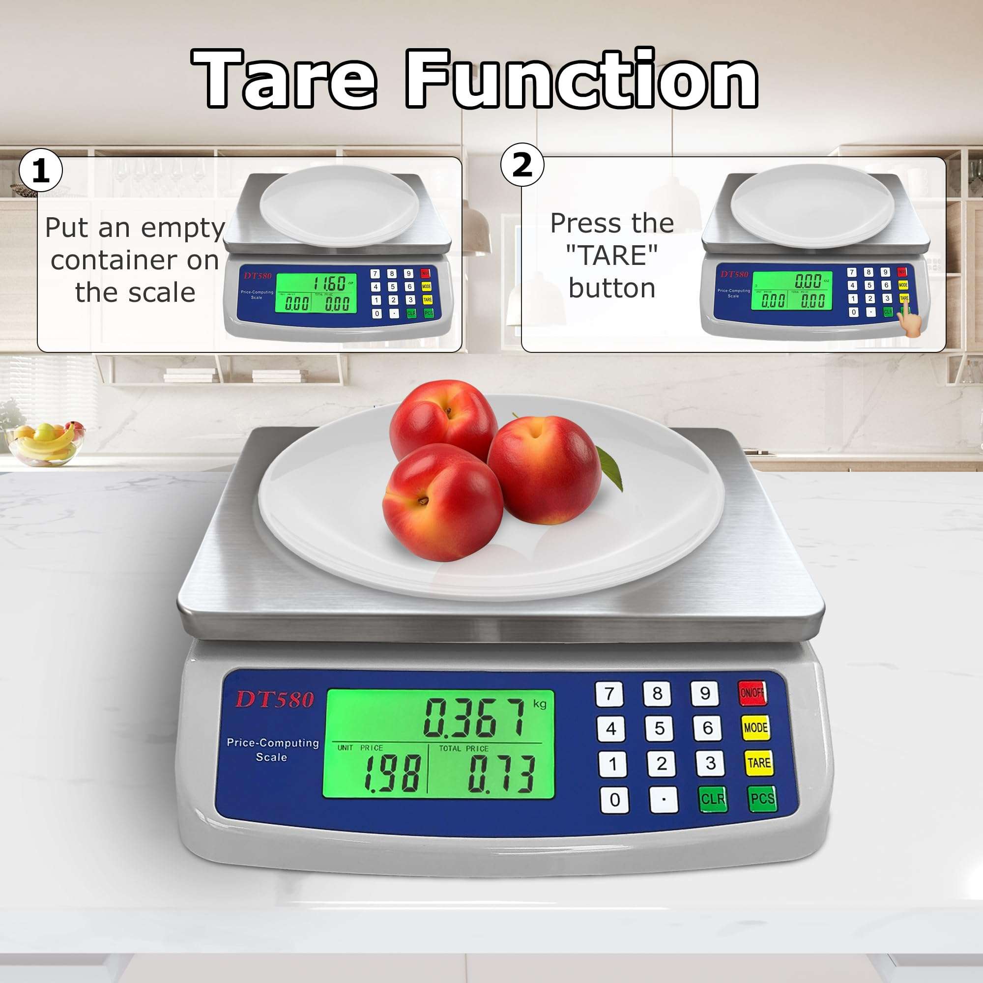 Large Digital Kitchen Scale 40kg/88lb Stainless Steel Price Computing Scale Counting Scale Deli Scale with LCD Display for Baking Bread Cooking Meat Prep Parts and Coins Adapter Included - Image 6