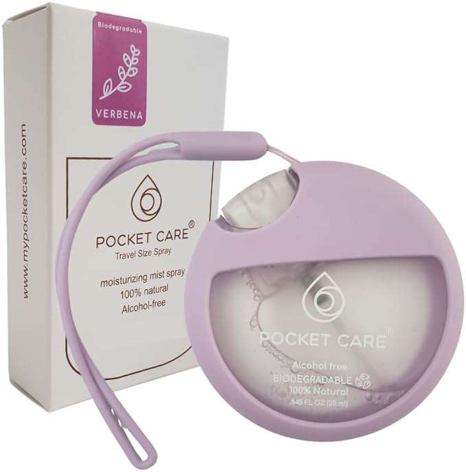 POCKET CARE–Organic Moisturizing Refillable Hydrating Verbena Hand Sanitizer Spray (25 ml/0.85 FL OZ) Preppy,Portable with Strap, Mini Travel Keychain– 100% Natural Power Mist - Image 3