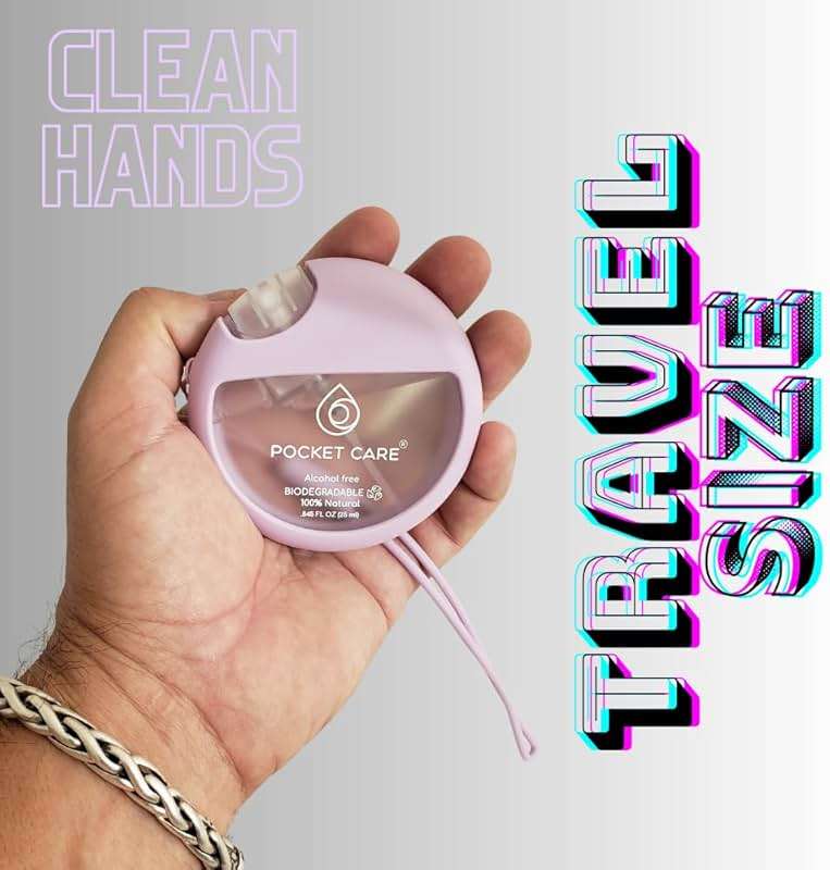 POCKET CARE–Organic Moisturizing Refillable Hydrating Verbena Hand Sanitizer Spray (25 ml/0.85 FL OZ) Preppy,Portable with Strap, Mini Travel Keychain– 100% Natural Power Mist - Image 4