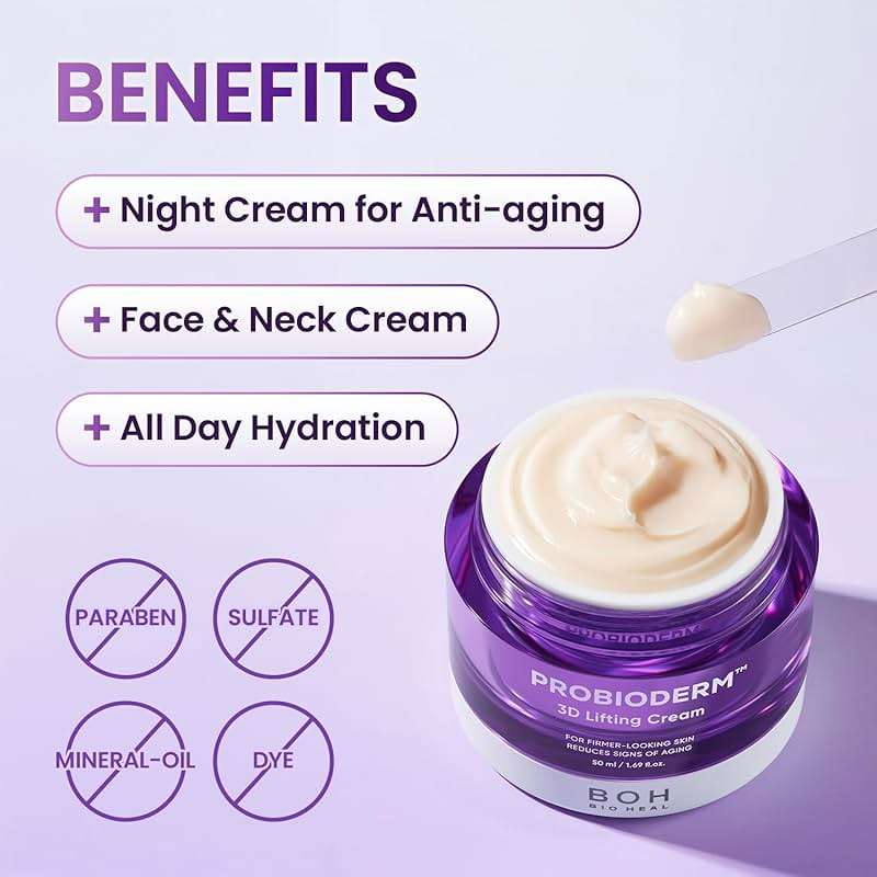 BIOHEAL BOH Probioderm 3D Lifting Cream 1.7 fl oz - Cardi B's Advanced Korean Facial Night Cream with 17-Peptide Complex & Probioderm for Face and Neck, Butter-Rich Texture for Perfect Slugging - Image 6