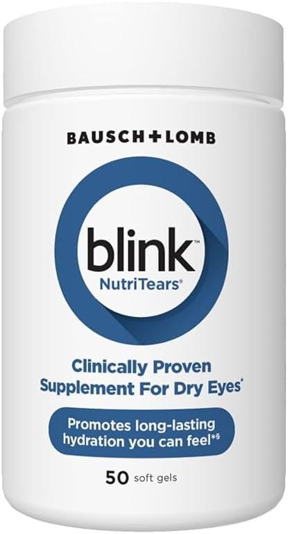 Blink NutriTears Clinically Proven Supplement for Dry Eyes, Eye Care with Lutein & Zeaxanthin and Vitamin D to Hydrate Eyes from Within for Long-Lasting Relief, 50 Softgels - Product Image