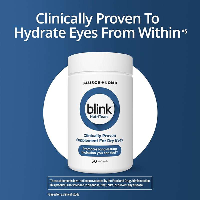Blink NutriTears Clinically Proven Supplement for Dry Eyes, Eye Care with Lutein & Zeaxanthin and Vitamin D to Hydrate Eyes from Within for Long-Lasting Relief, 50 Softgels - Image 2