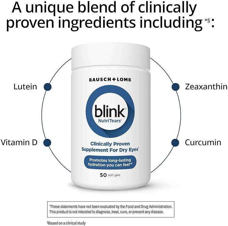 Blink NutriTears Clinically Proven Supplement for Dry Eyes, Eye Care with Lutein & Zeaxanthin and Vitamin D to Hydrate Eyes from Within for Long-Lasting Relief, 50 Softgels - Image 5