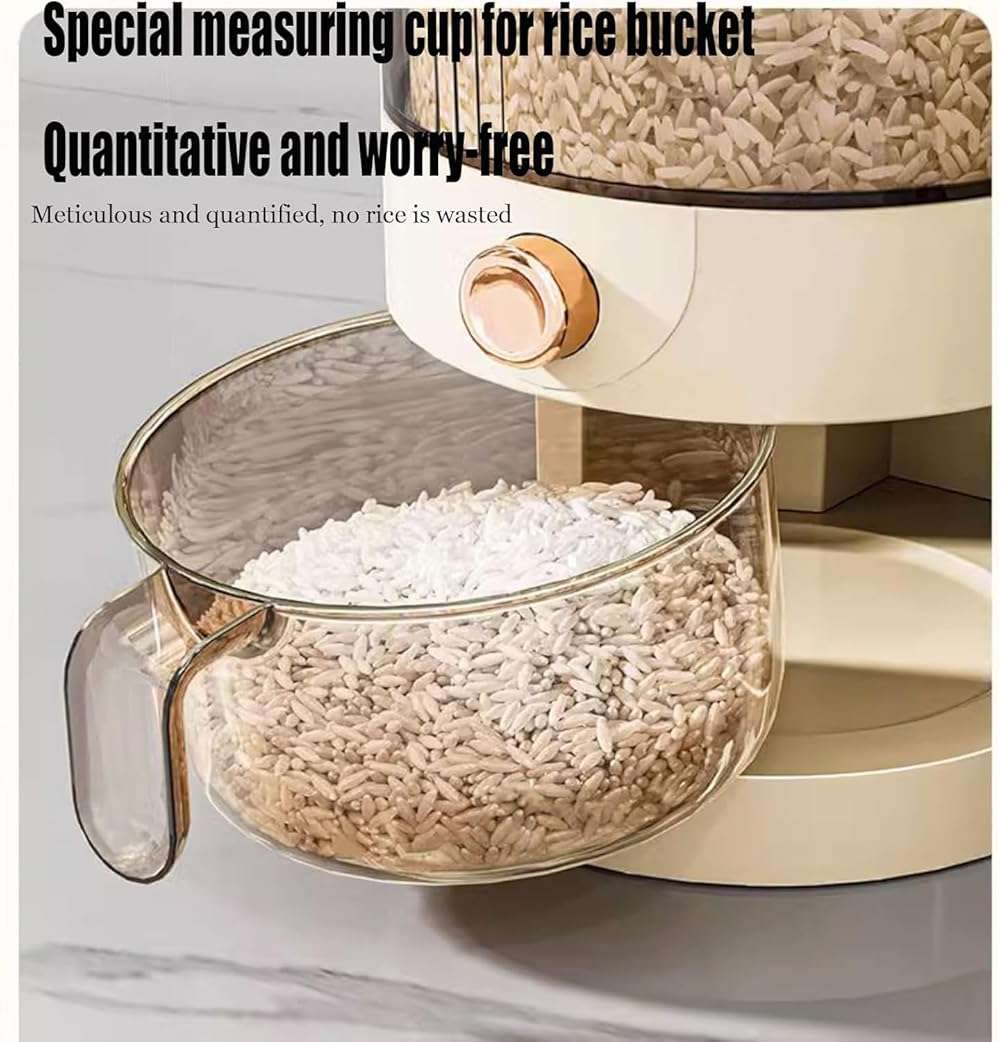 Peaoop 22LBS Rice Dispenser, Large Grain Container Storage with Lid Measuring Cylinder Household Cereal Dispenser Bucket for Kitchen Soybean Corn (22lb) - Image 3