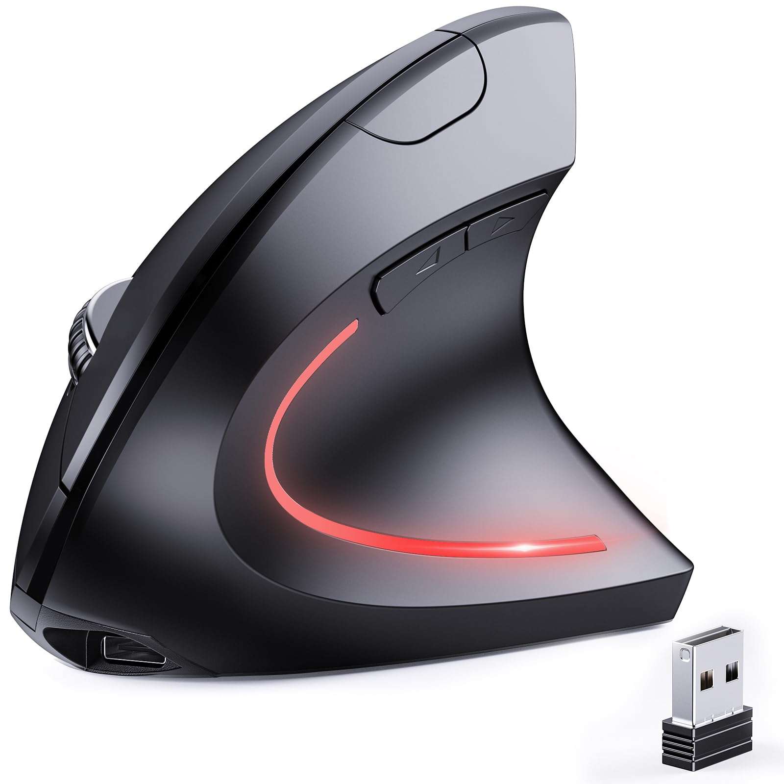 JYKEYMOUT Bluetooth and 2.4G (2-in-1) Rechargeable Wireless Mouse, Ergonomic Vertical Design, 1000/1200/1600 DPI, 6 Silent Buttons, for Laptop, Computer, PC, MacBook, Chromebook-Black - Image 1