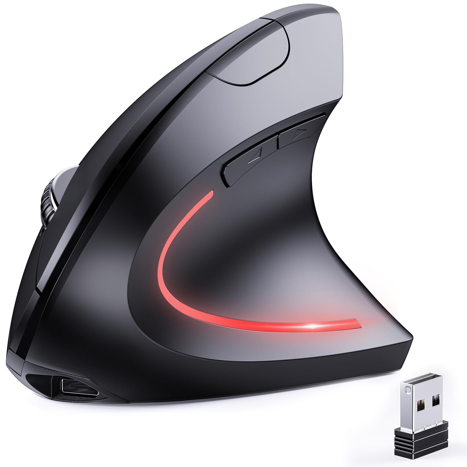 JYKEYMOUT Bluetooth and 2.4G (2-in-1) Rechargeable Wireless Mouse, Ergonomic Vertical Design, 1000/1200/1600 DPI, 6 Silent Buttons, for Laptop, Computer, PC, MacBook, Chromebook-Black - Product Image