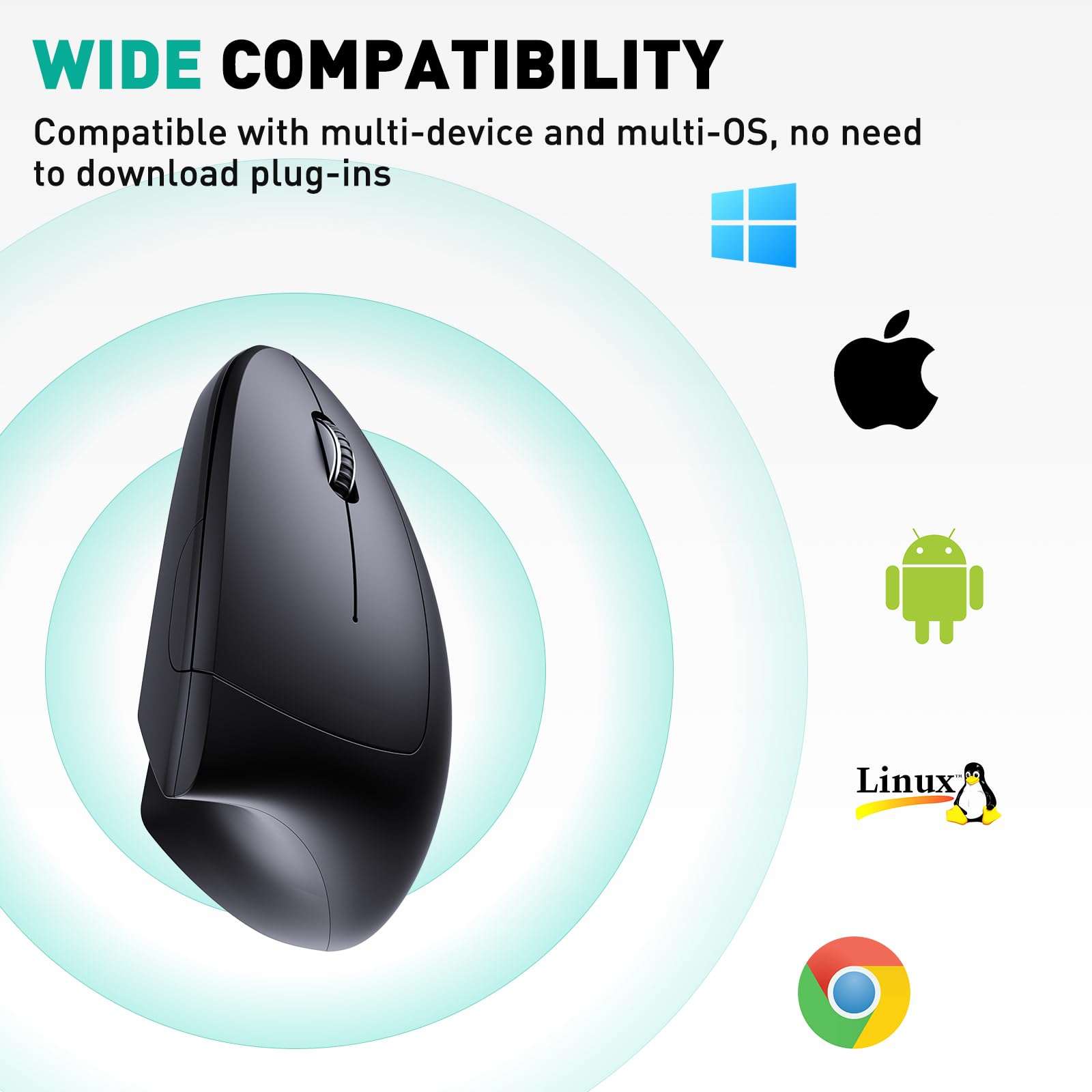 JYKEYMOUT Bluetooth and 2.4G (2-in-1) Rechargeable Wireless Mouse, Ergonomic Vertical Design, 1000/1200/1600 DPI, 6 Silent Buttons, for Laptop, Computer, PC, MacBook, Chromebook-Black - Image 7
