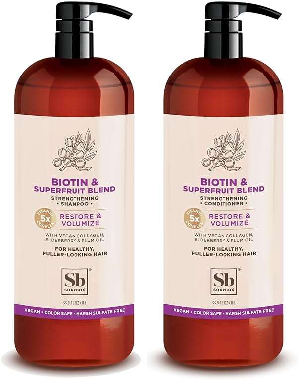 Soapbox Biotin & Super Fruit Shampoo & Conditioner Set, Leaves Hair Volumized & Strengthened - Clean Ingredients Free of Harsh Chemicals, Sulfates, Parabens & Silicones - 1 Liter Each - Image 1