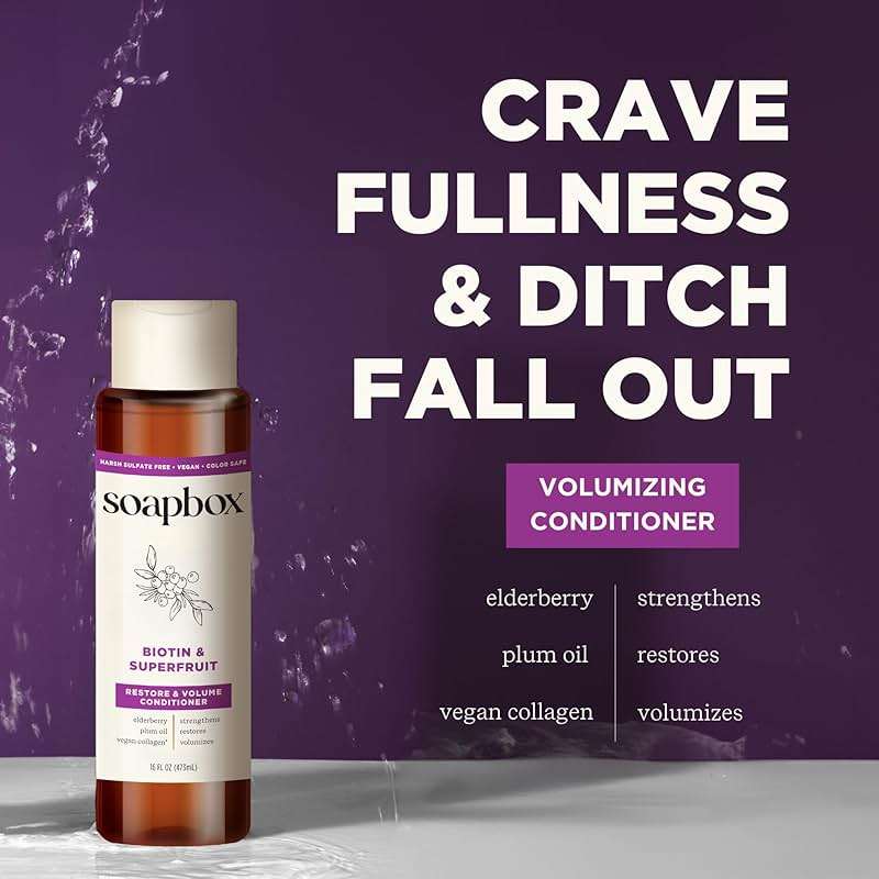 Soapbox Biotin & Super Fruit Shampoo & Conditioner Set, Leaves Hair Volumized & Strengthened - Clean Ingredients Free of Harsh Chemicals, Sulfates, Parabens & Silicones - 1 Liter Each - Image 3