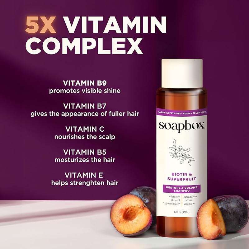 Soapbox Biotin & Super Fruit Shampoo & Conditioner Set, Leaves Hair Volumized & Strengthened - Clean Ingredients Free of Harsh Chemicals, Sulfates, Parabens & Silicones - 1 Liter Each - Image 4