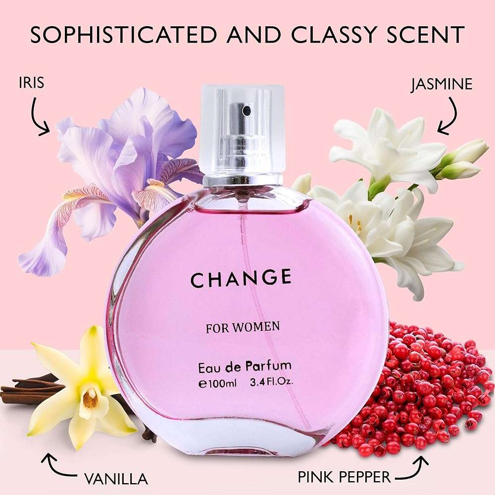 Change Eau De Parfum for Women - Spicy pink pepper on Top Pairing Floral Heart Notes of Jasmine & Iris - Suitable for Casual Wear - Mild & Paraben Free - Elegant 100ml Bottle Packaged in a Box - Image 2