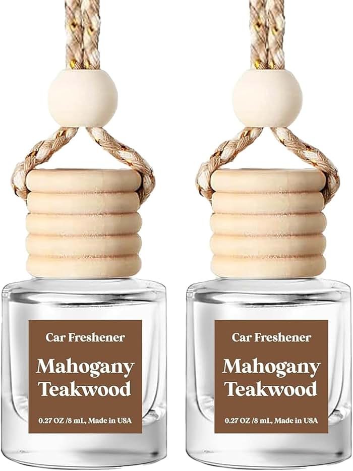 Car Air Freshener Hanging 2 Pack,Mahogany Teakwood Essential Oil Diffuser for Car, Car Air Freshener Cute, 45+ days Long Lasting Air Freshener for Car And Women, car accessories Made in USA - Product Image