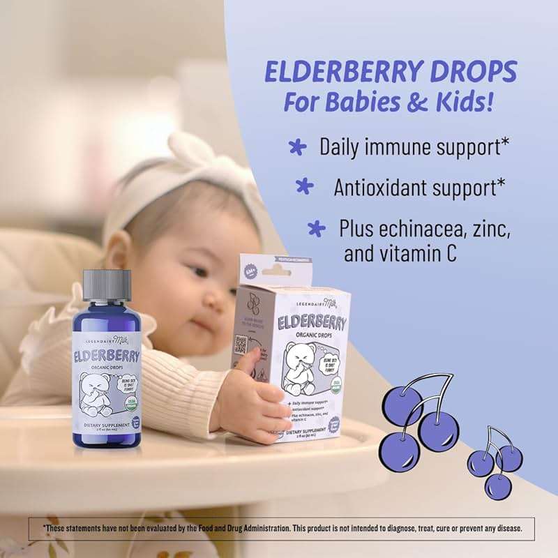 Legendairy Milk Elderberry Syrup Organic Liquid Drops for Babies & Toddlers, Immune Support Supplement Vitamin C, Zinc, Echinacea, Natural Baby Multivitamin Tincture Infant Immunity Kids 30 Servings - Image 2