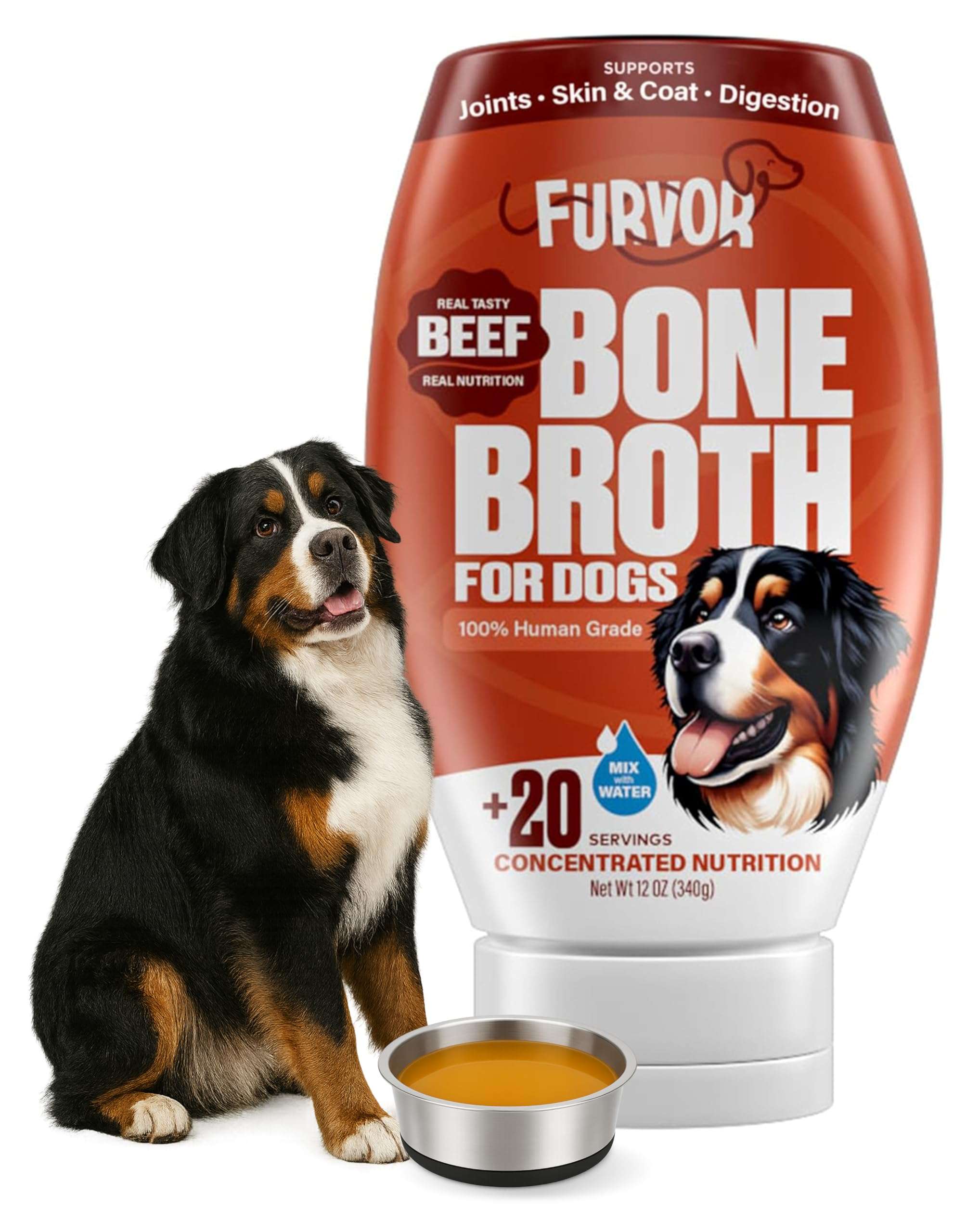 Beef Bone Broth Concentrate for Dogs - Collagen Protein Supplement - Digestion, Mobility, Coat, Immune System, Joints - Healthy Dog Food Gravy Topper - Human Grade, Made in USA (12 oz, 20 Servings) - Image 1