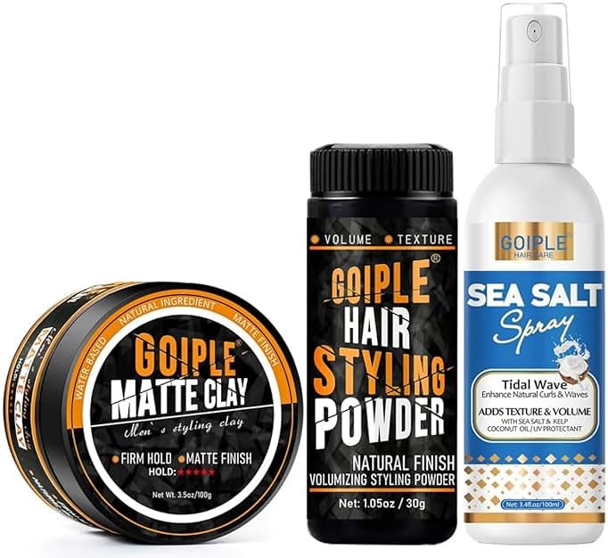 Matte Clay Firm Hold Hair Clay for Men Water Based & Hair Styling Powder for Natural Finish Volumizing & Texturizing Hair Powder & Sea Salt Spray for All Hair Adds Instant Thickness Light Hold (3PCS) - Product Image