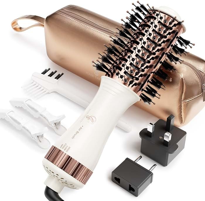 Travel Blow Dryer Brush in one, Dual Voltage 120V-240V Mini Hot Air Brush, Hair Trends Nano Titanium 2 Inch One Step Hair Dryer and Styler Volumizer Oval Shape - Product Image