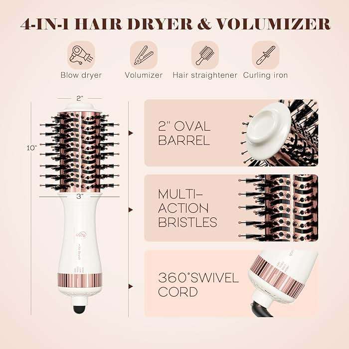 Travel Blow Dryer Brush in one, Dual Voltage 120V-240V Mini Hot Air Brush, Hair Trends Nano Titanium 2 Inch One Step Hair Dryer and Styler Volumizer Oval Shape - Image 4