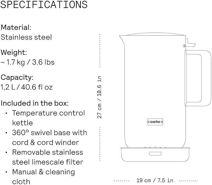 Aarke Stainless Steel Kettle - Perfect for Coffee and Tea Maker Enthusiasts, Non-Drip Spout, Double-Wall Construction, Dry Boil Protection, Heat-Safe Handle, LED Cool-Down Indicator, 1.2L (Steel) - Image 2