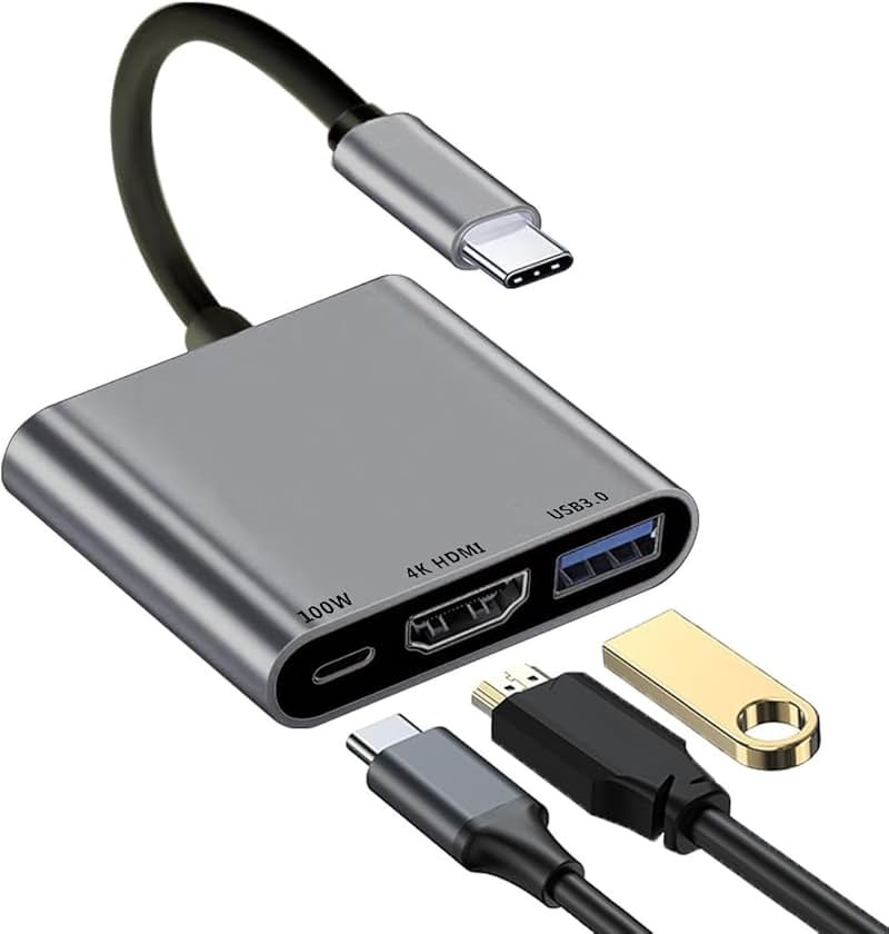 USB C to HDMI Adapter for Mac, 3-in-1 USB C HDMI Adapter with 4K HDMI Output USB 3.0 Port & PD 100W Fast Charging Port for MacBook Pro, iPhone 15, Samsung Gaalaxy S24/S23, Dell XPS, etc - Product Image