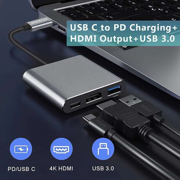 USB C to HDMI Adapter for Mac, 3-in-1 USB C HDMI Adapter with 4K HDMI Output USB 3.0 Port & PD 100W Fast Charging Port for MacBook Pro, iPhone 15, Samsung Gaalaxy S24/S23, Dell XPS, etc - Image 2
