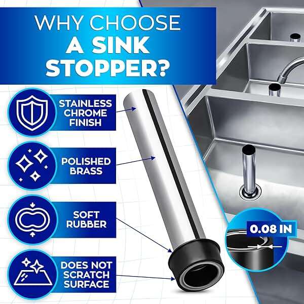 Set of 3 Bar Sink Stopper - 7.48 x 1.75" (LxD) Bar Drain Stopper Pipe for Standard Sinks, Lightweight and Simple to Use, Rust Resistant - Good for Bar and Kitchen, Suitable for Home and Commercial Use - Image 3