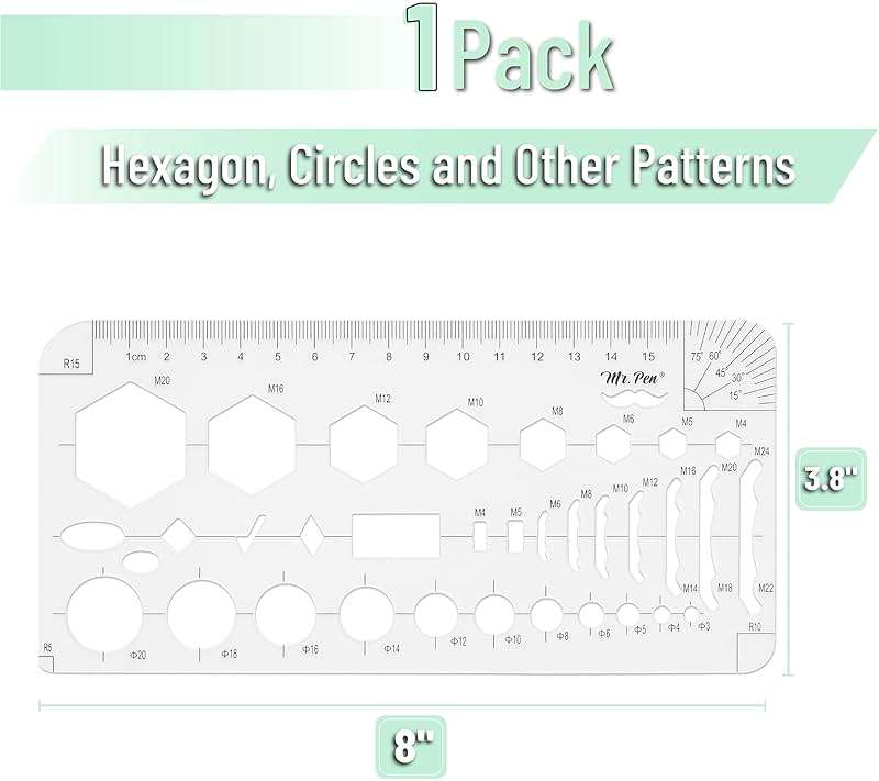 Mr. Pen- Geometric Drawing Template, Hexagon & Circles, Plastic Template Plastic, Shape Stencils for Drawing - Image 3
