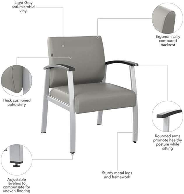 Bush Business Furniture Arrive Waiting Room Guest Chair with Arms in Light Gray Vinyl, Reception Area Seating for Office and Lobby - Image 6