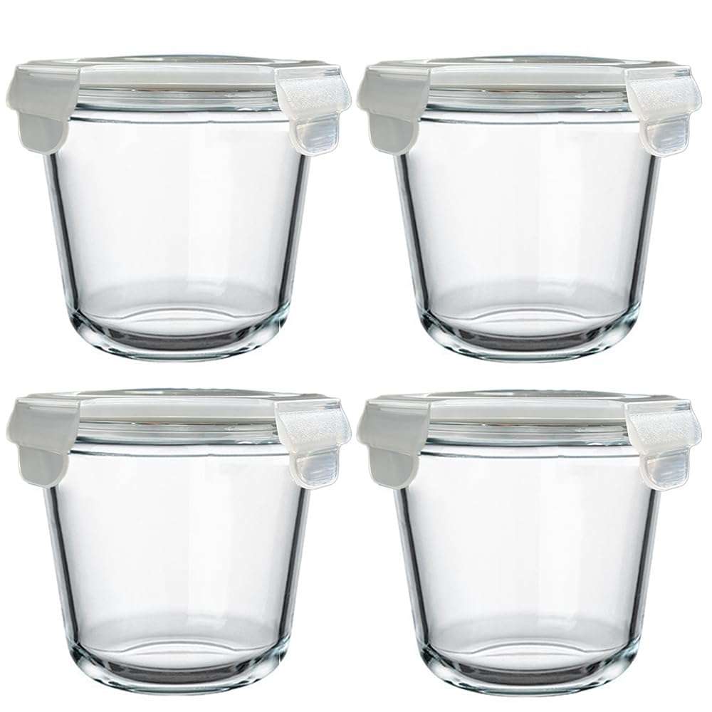 H.JSS WDJS 3Cup Round Glass Food Storage Containers with Airtight lids, 23oz Glass Meal Prep Containers, Heat-Resistant BPA-Free for Soup Leftover, Microwave, Dishwasher and Fridge Safe (white-4Pack) - Image 1