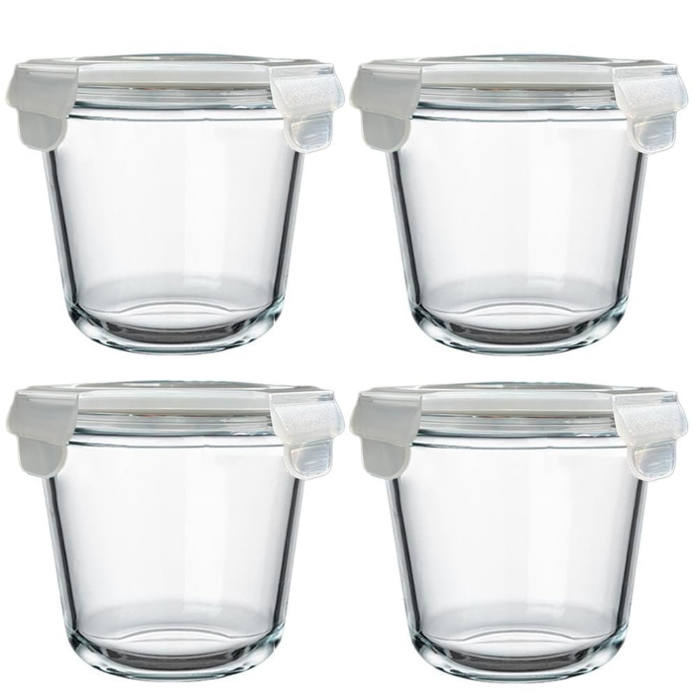 H.JSS WDJS 3Cup Round Glass Food Storage Containers with Airtight lids, 23oz Glass Meal Prep Containers, Heat-Resistant BPA-Free for Soup Leftover, Microwave, Dishwasher and Fridge Safe (white-4Pack) - Product Image