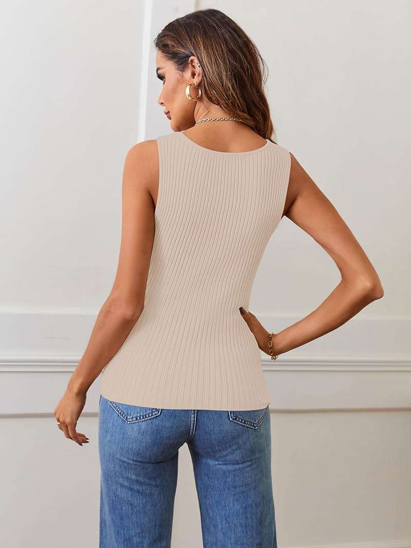 MEROKEETY Summer Ribbed Knit Tank Tops for Women 2026 Casual Sleeveless Square Neck Basic Sweater Shirt Trendy Outfit Clothes - Image 3