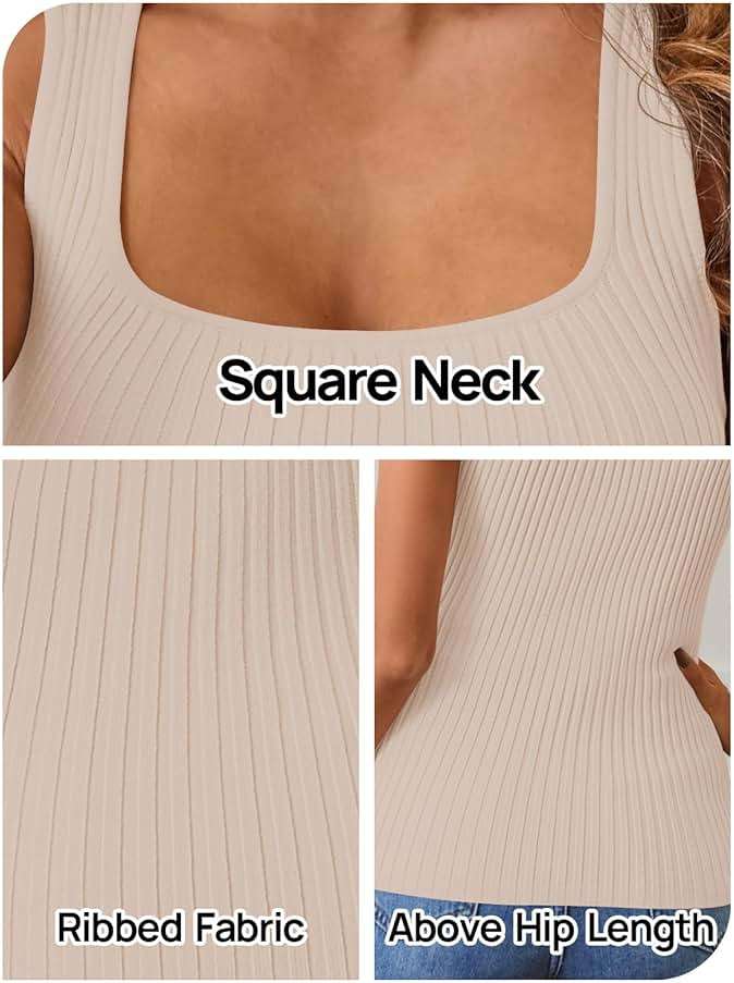 MEROKEETY Summer Ribbed Knit Tank Tops for Women 2026 Casual Sleeveless Square Neck Basic Sweater Shirt Trendy Outfit Clothes - Image 6
