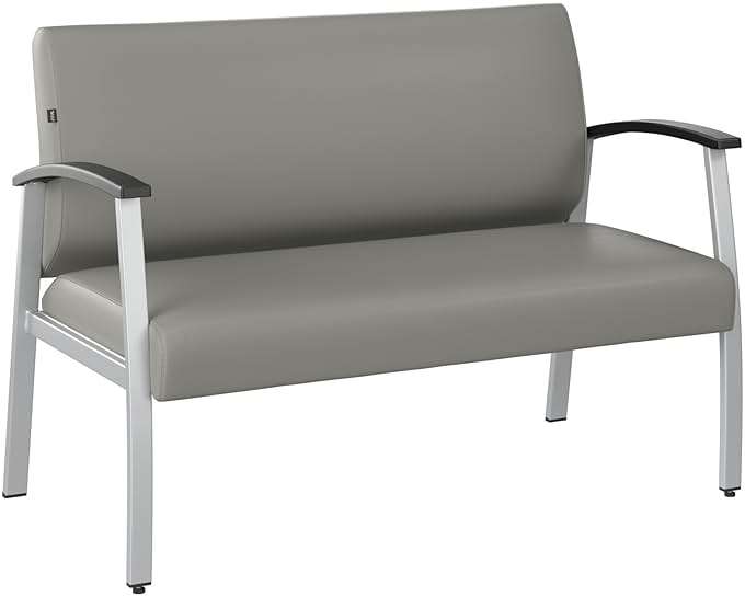 Bush Business Furniture Arrive Waiting Room Loveseat with Arms in Light Gray Vinyl, Reception Area Seating for Office and Lobby - Image 1