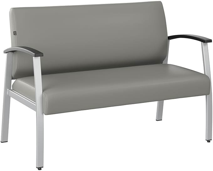 Bush Business Furniture Arrive Waiting Room Loveseat with Arms in Light Gray Vinyl, Reception Area Seating for Office and Lobby - Product Image