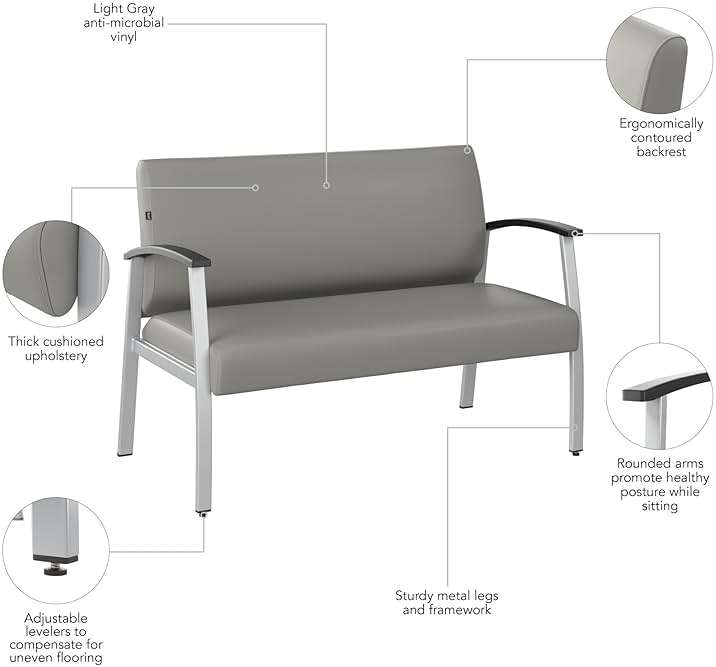 Bush Business Furniture Arrive Waiting Room Loveseat with Arms in Light Gray Vinyl, Reception Area Seating for Office and Lobby - Image 6