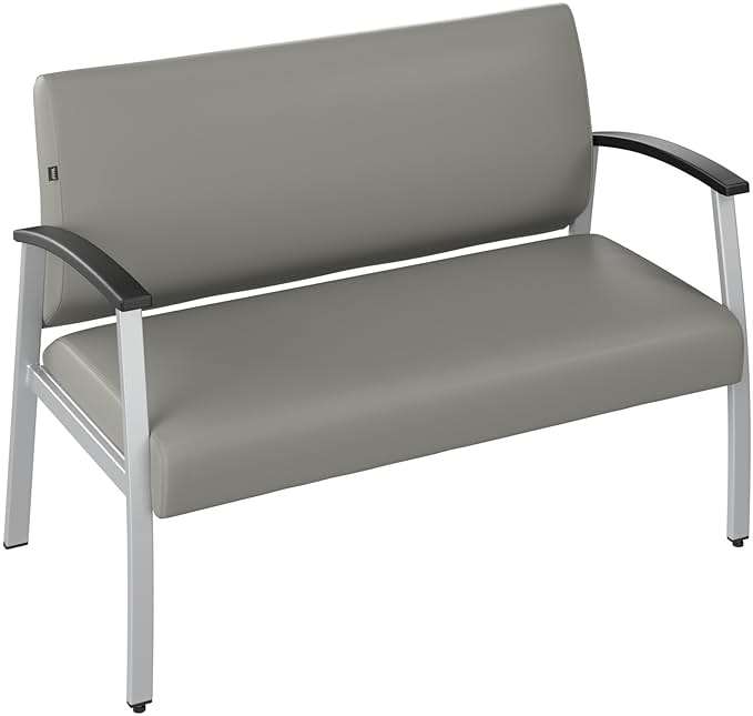 Bush Business Furniture Arrive Waiting Room Loveseat with Arms in Light Gray Vinyl, Reception Area Seating for Office and Lobby - Image 9