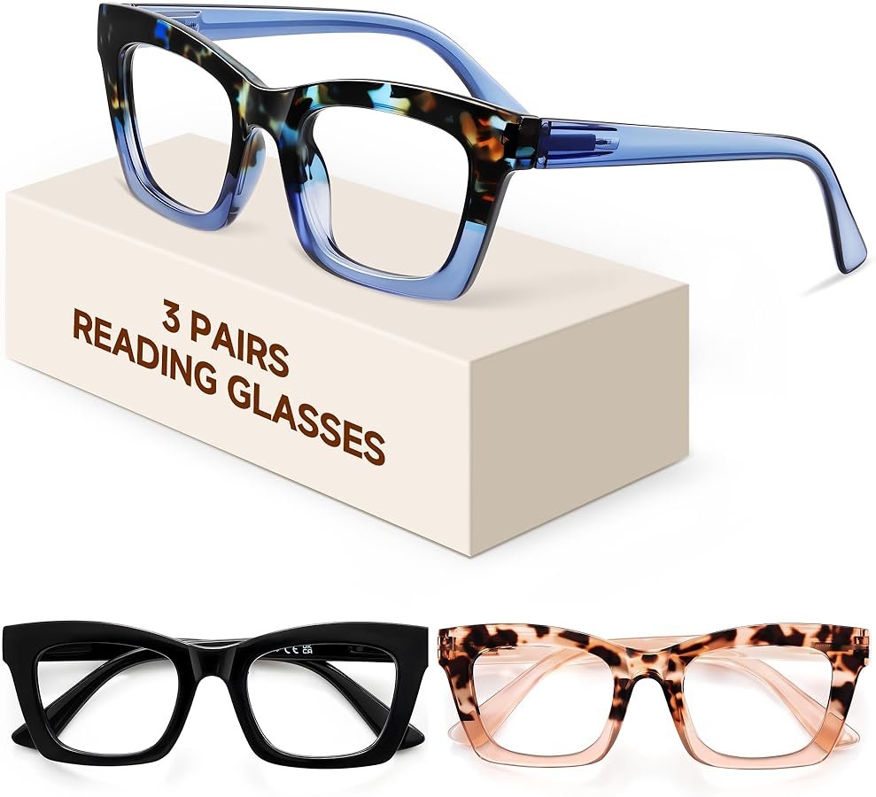 resjok Reading Glasses for Women - Stylish Blue Light Blocking Glasses Square Readers with Spring Hinge - Product Image