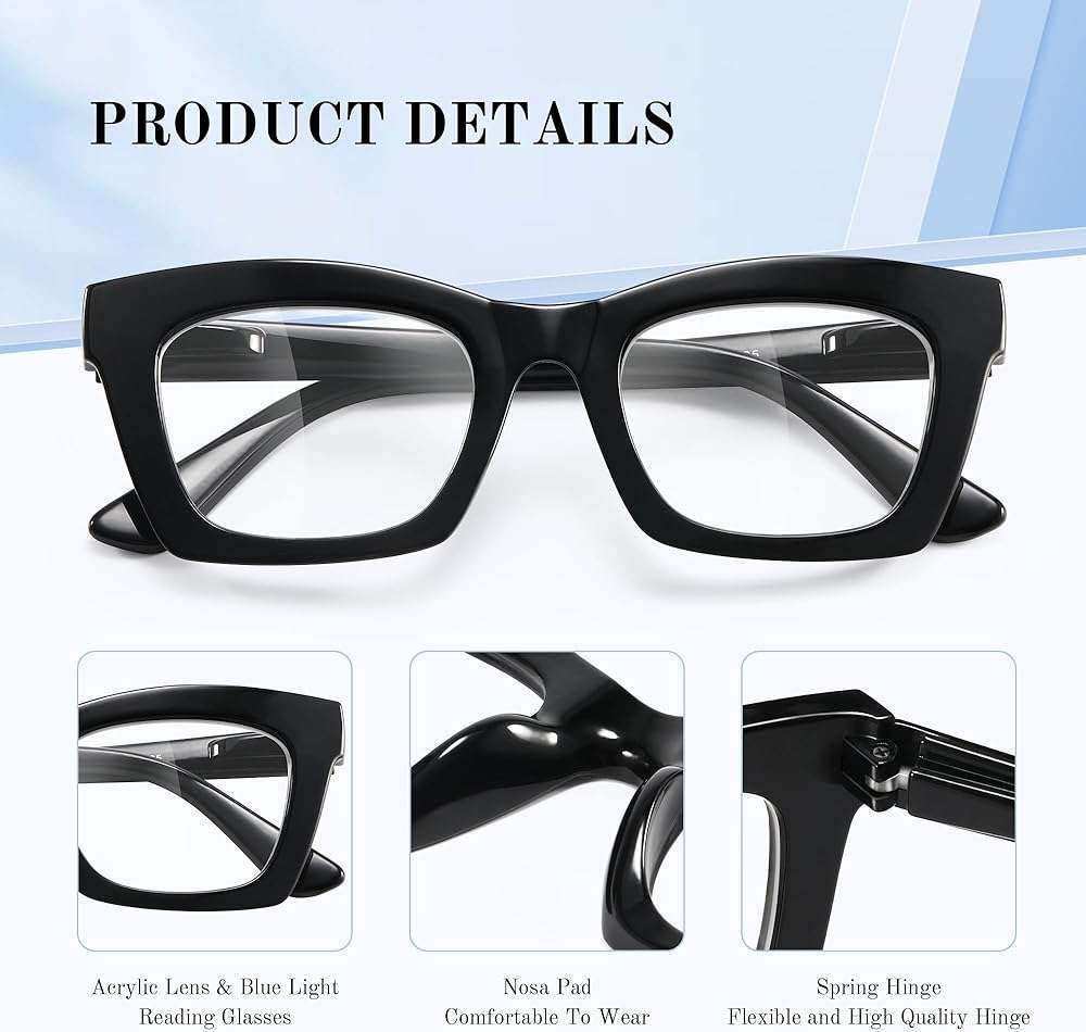 resjok Reading Glasses for Women - Stylish Blue Light Blocking Glasses Square Readers with Spring Hinge - Image 5
