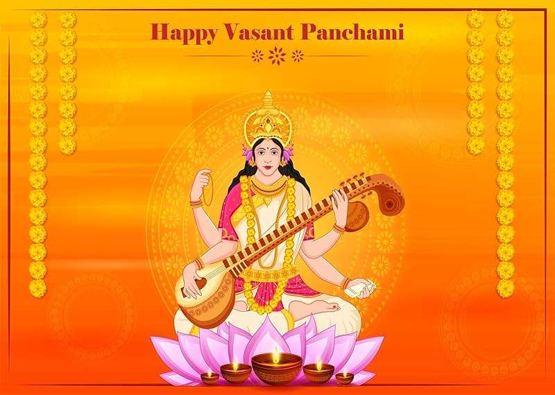 BELECO 7x5ft Fabric India Happy Vasant Panchami Backdrop Photography Saraswati Puja Indian Festival Background for Hindu Indian Celebrating Party Decorations Photo Studio Props - Image 3