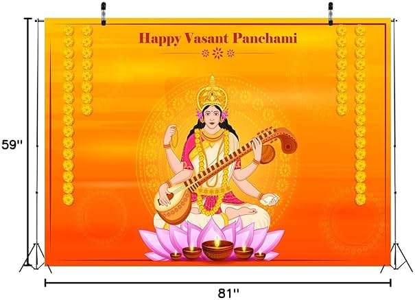 BELECO 7x5ft Fabric India Happy Vasant Panchami Backdrop Photography Saraswati Puja Indian Festival Background for Hindu Indian Celebrating Party Decorations Photo Studio Props - Image 8