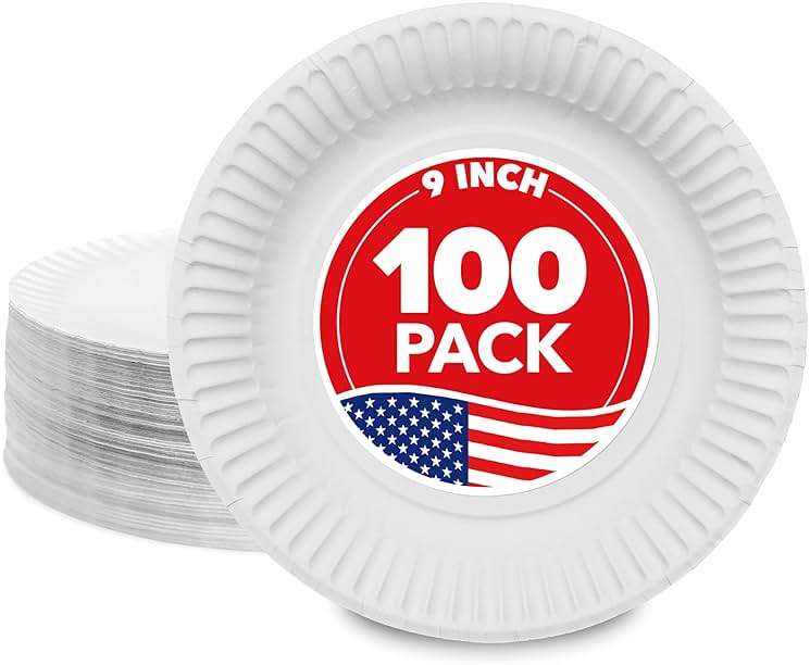 Stock Your Home 9-Inch Paper Plates Uncoated, Everyday Disposable Plates 9" Paper Plate Bulk, White, 100 Count - Image 1