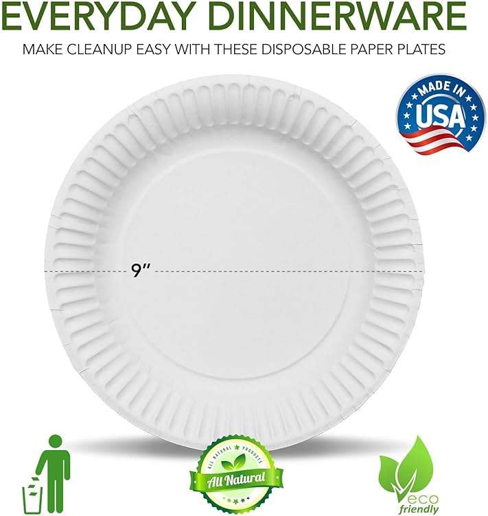 Stock Your Home 9-Inch Paper Plates Uncoated, Everyday Disposable Plates 9" Paper Plate Bulk, White, 100 Count - Image 3
