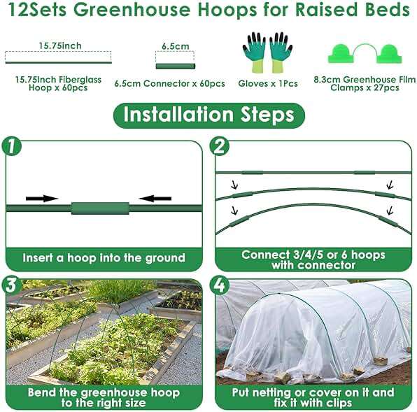 60 Pcs Garden Hoops for Raised Beds, 12 Sets Greenhouse Hoops Grow Tunnel Rust-Free Fiberglass Hoop House Kit, Plant Support Garden Stakes Hoops Frame for Netting Shade Cloth Row Cover Garden Supplies - Image 3