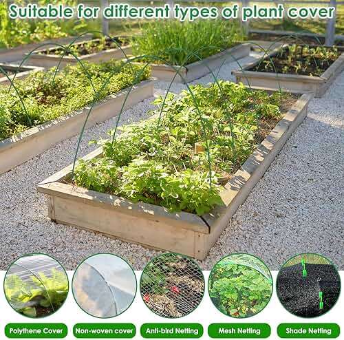 60 Pcs Garden Hoops for Raised Beds, 12 Sets Greenhouse Hoops Grow Tunnel Rust-Free Fiberglass Hoop House Kit, Plant Support Garden Stakes Hoops Frame for Netting Shade Cloth Row Cover Garden Supplies - Image 6