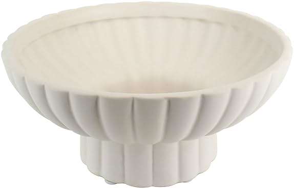 ALIWINER Small Modern Pedestal Decor Fruit Bowl 8" Ceramic,Approx 26 oz Fluted Catch-all Bowl,Footed Home Decorative Bowl for Home Decor,Coffee Table Centerpiece - Image 1
