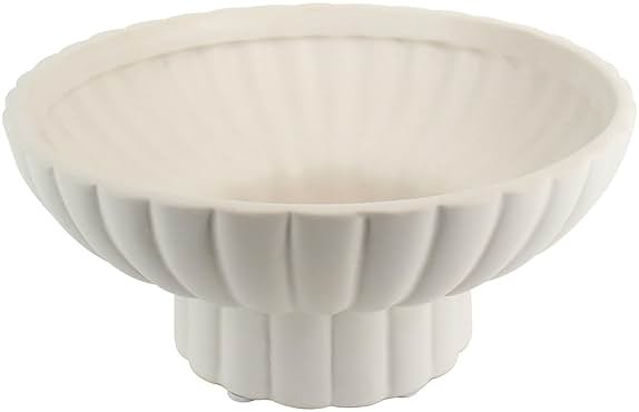 ALIWINER Small Modern Pedestal Decor Fruit Bowl 8" Ceramic,Approx 26 oz Fluted Catch-all Bowl,Footed Home Decorative Bowl for Home Decor,Coffee Table Centerpiece - Product Image
